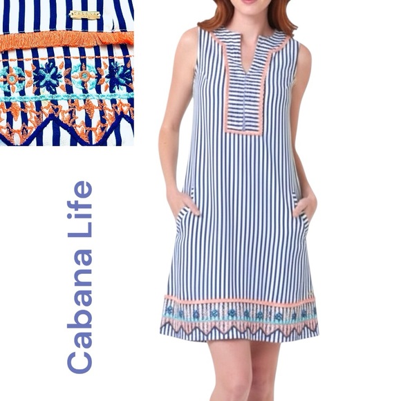 Cabana Life Dresses & Skirts - Cabana Life St. Barts Dress Sleeveless UPF 50+ Embroidery Fringe/Trim Tunic XL